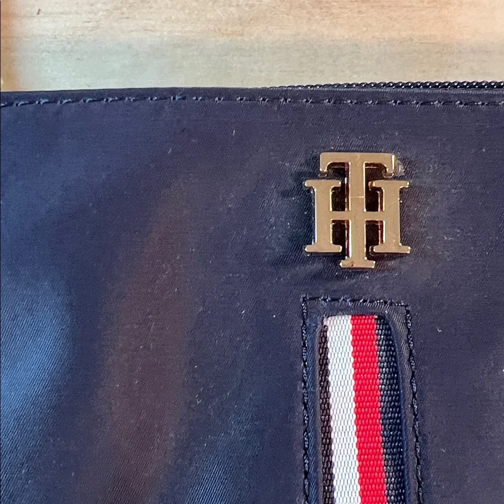 Tommy Hilfiger Navy Clutch Bag with Red and White Stripe NWT